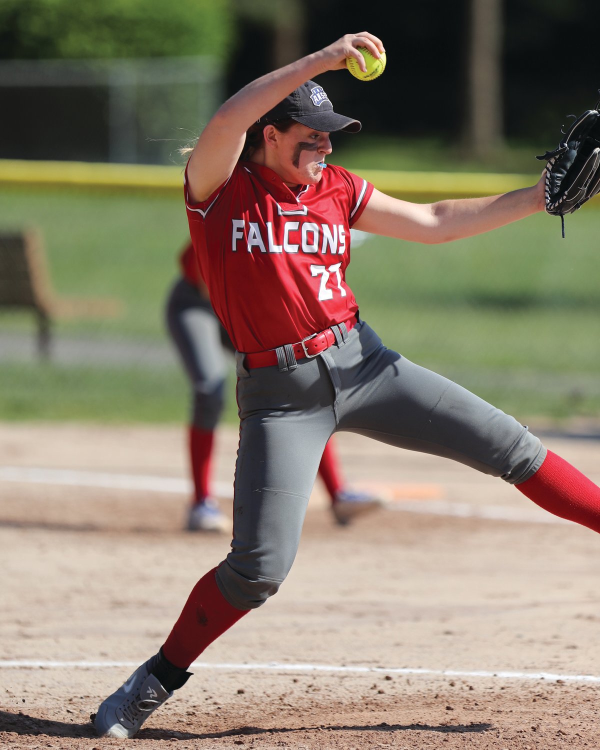 West pitcher Sophia DiPippo winds up to deliver against the Rams.